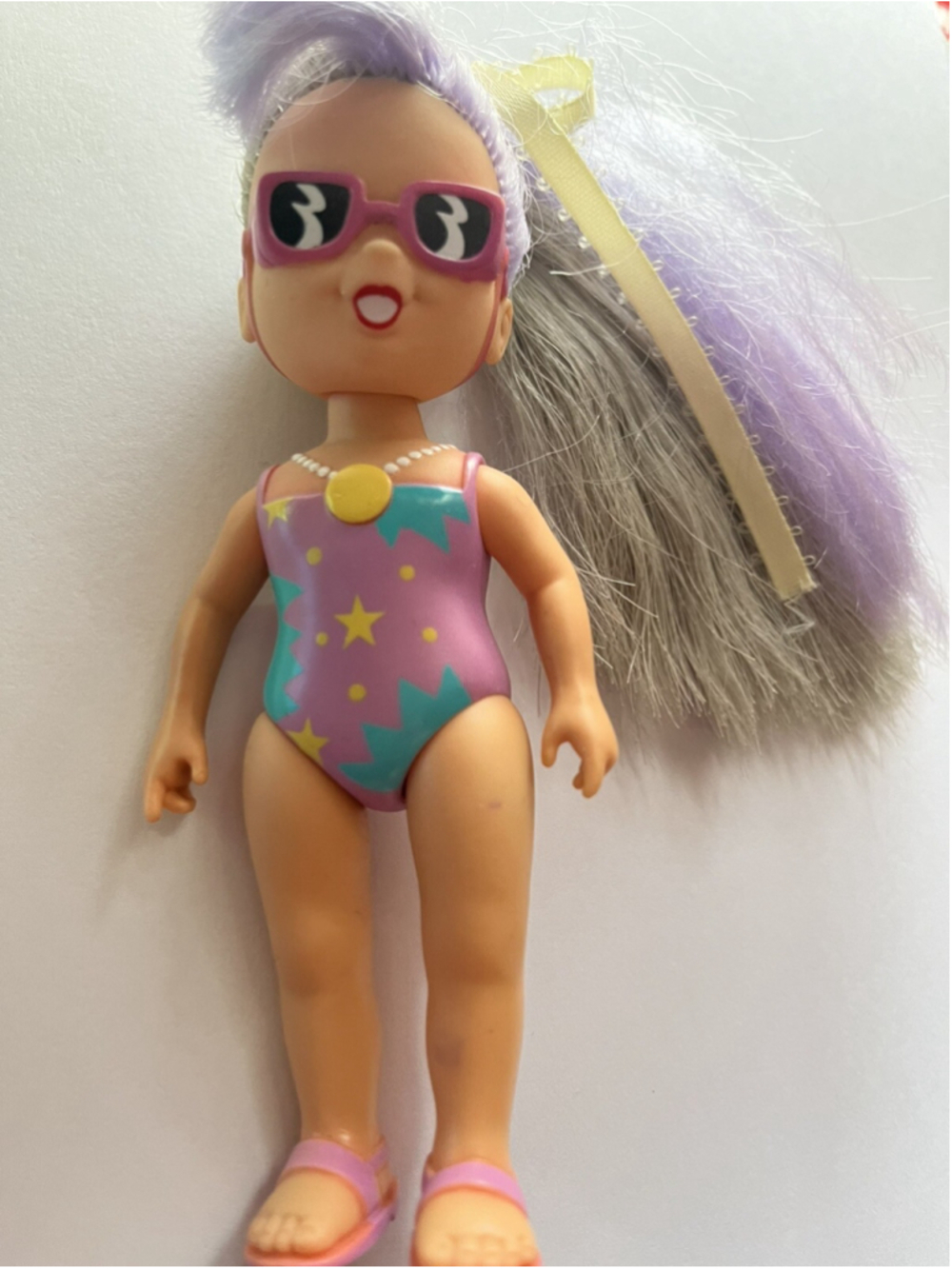VINTAGE 1986 TONKA HOLLYWOODS HELLO COLOR HOLLY DOLL PURPLE BLUE HAIR 5”